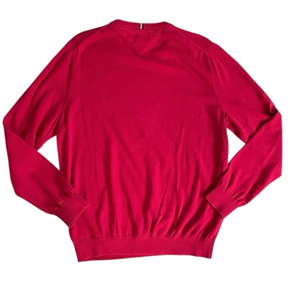 Tommy Hilfiger Red Crew Neck Long Sleeve Sweater Jumper sz Large festive preppy